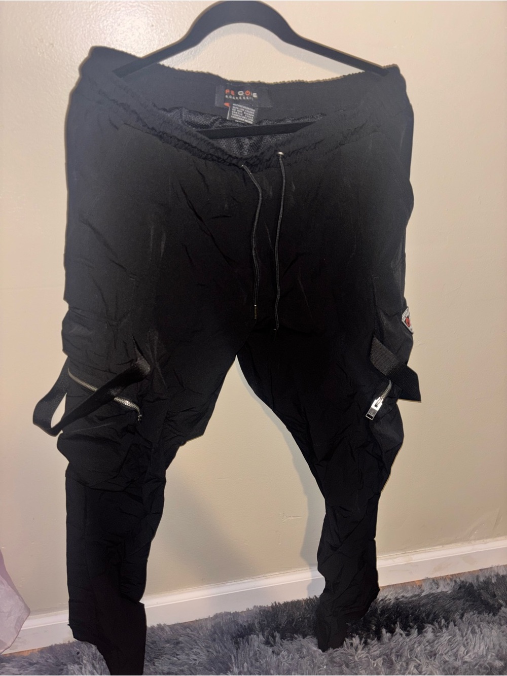 Black Cargo Jogger Pants with Strap & Zip Details